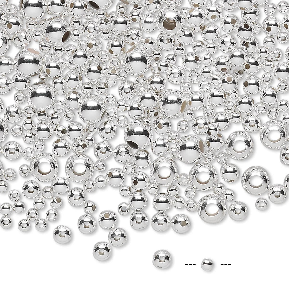 Sterling Silver Seamless Round Bead Mix, 2–5mm, Approx. 525–540 pcs (1 Troy Ounce)