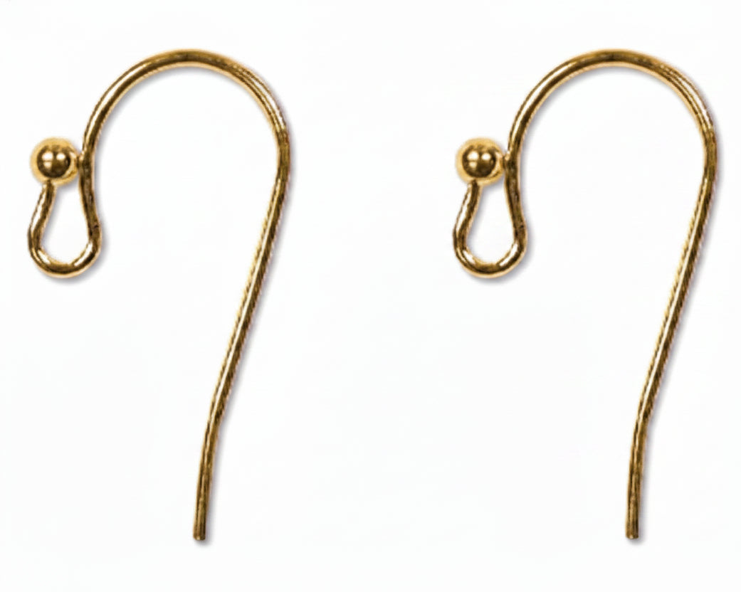 Gold Plated Brass Fishhook Ear Wires with Ball & Open Loop, 12x20mm, 21 Gauge, 144 pcs