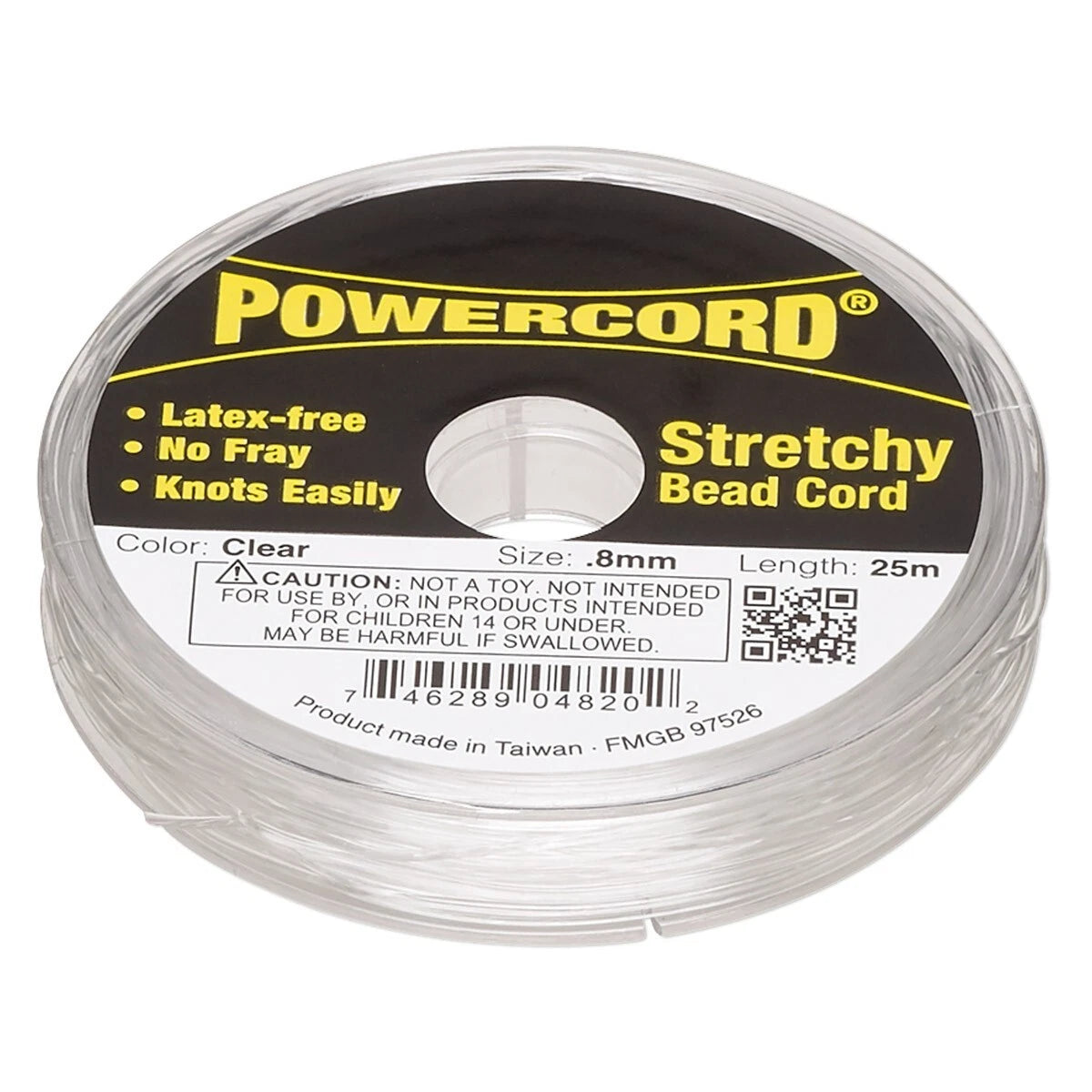 PowerCord Clear Elastic Stretch Cord, 0.8mm 8.5lb Latex-Free - 25 Meter Spool