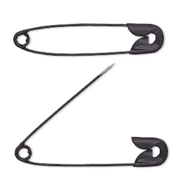 Black Plated Steel Safety Pins, 1-3/4 inch, 25 pcs
