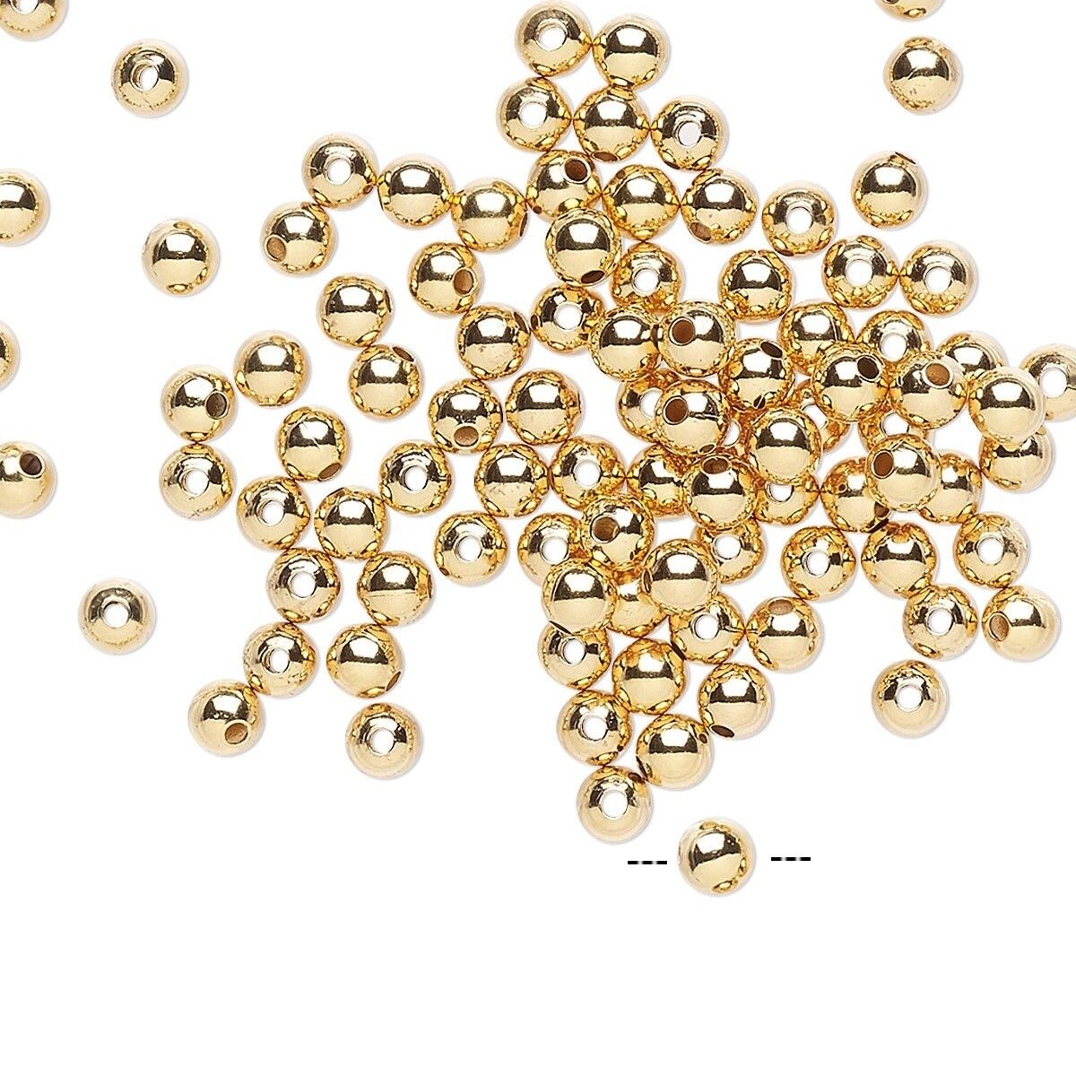 Gold-Plated Brass 3mm Smooth Round Beads with 0.7-1mm Hole