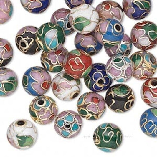 Assorted Cloisonné 8mm Round Bead Mix, 36 pcs