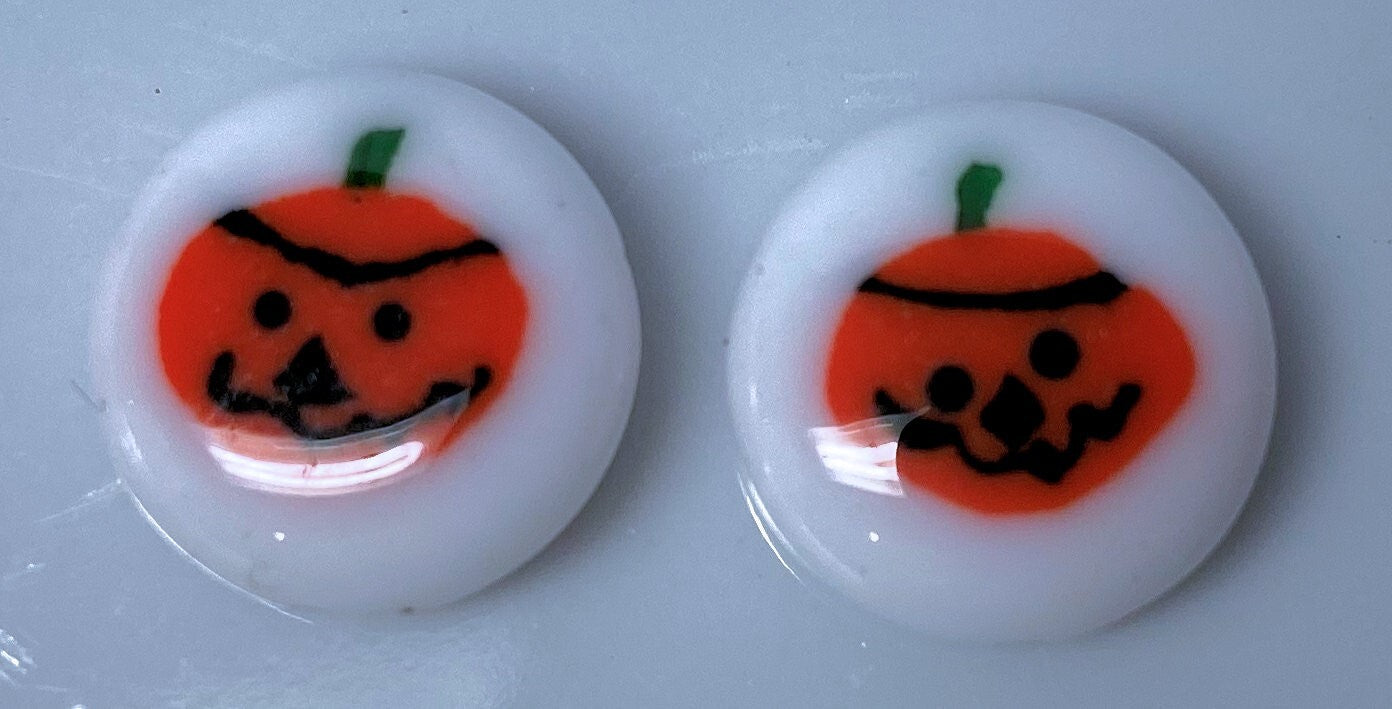 Glass Halloween Pumpkin Coin Beads, 12mm Double-Sided - Pack of 2