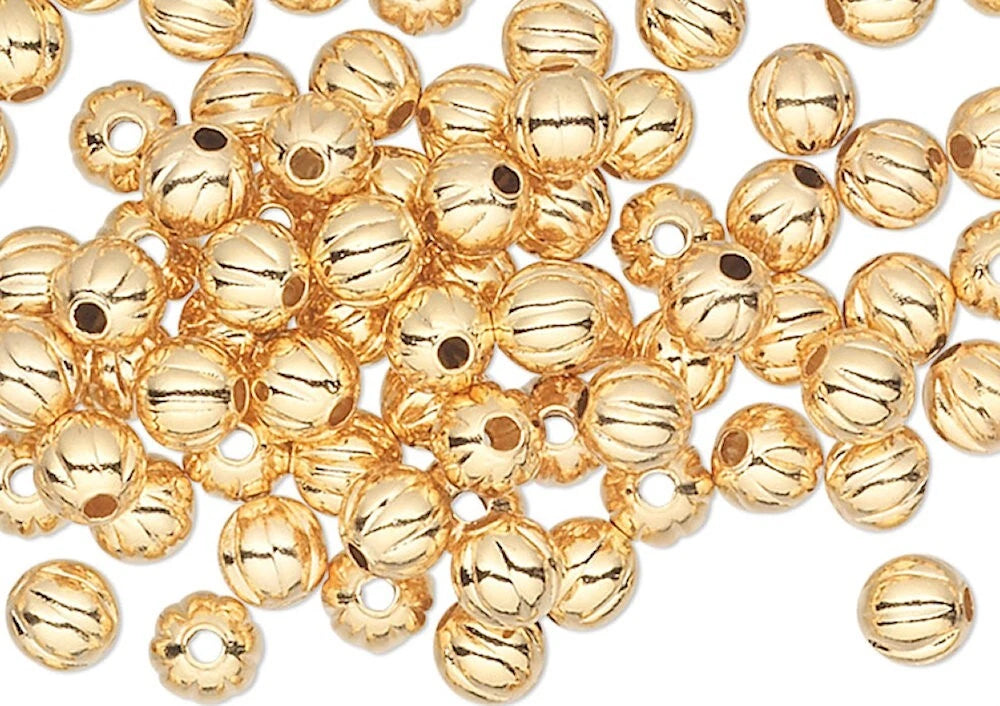 Gold Plated Brass Corrugated Round Spacer Beads, 3mm