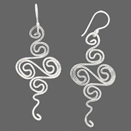 Sterling Silver Wire Work Fancy Swirl Earrings, 48x18mm, 1 Pair