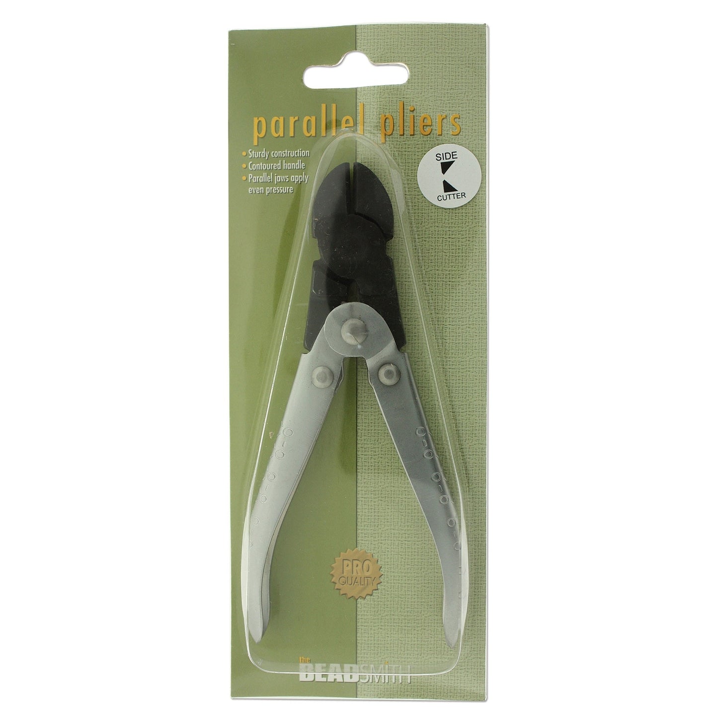 Pair of pliers in packaging with 'parallel pliers' text on a green background