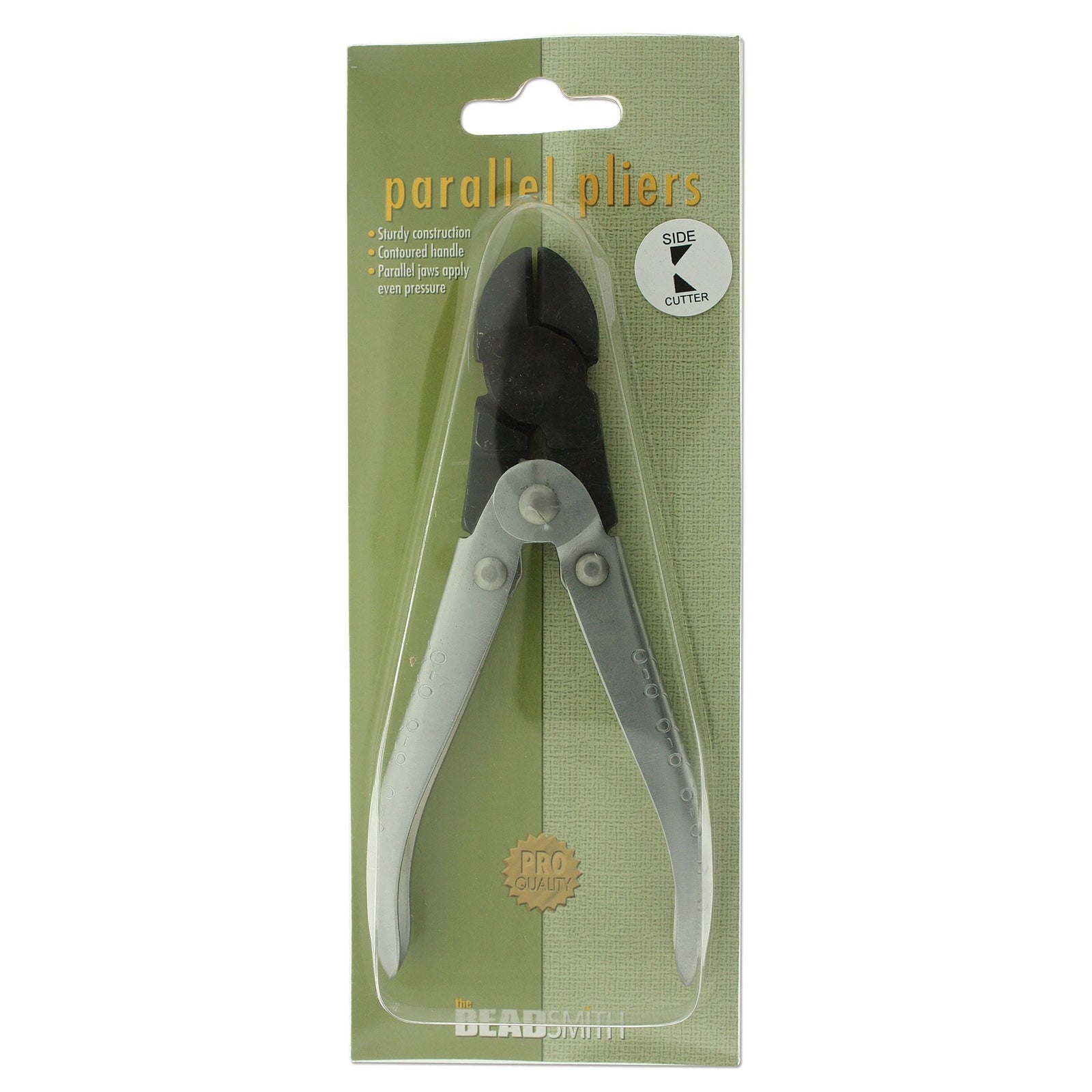 Pair of pliers in packaging with 'parallel pliers' text on a green background