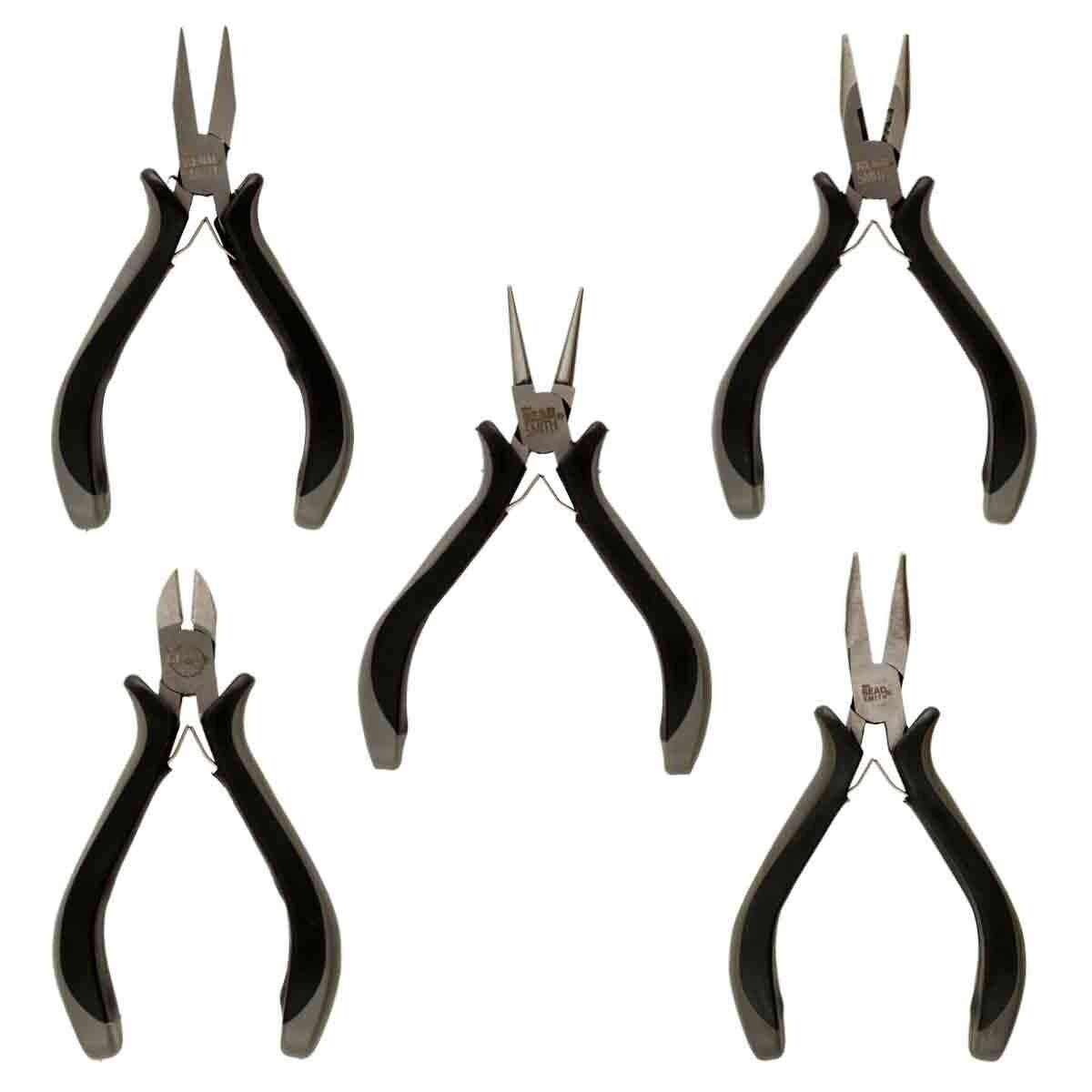 5-Piece Ergonomic Pliers Set, Bent Chain Nose, Flat Nose, Round Nose, Chain Nose & Side Cutter
