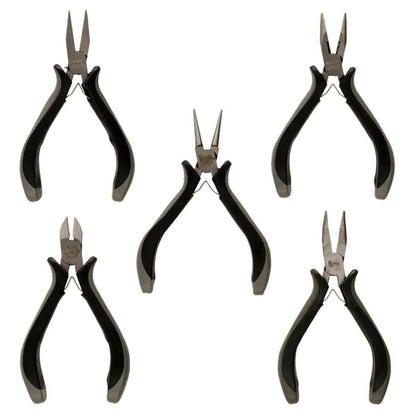 5-Piece Ergonomic Pliers Set, Bent Chain Nose, Flat Nose, Round Nose, Chain Nose & Side Cutter