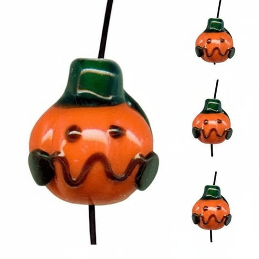 Lampworked Glass Jack-O-Lantern Pumpkin Beads, 14x15mm, 8 pcs