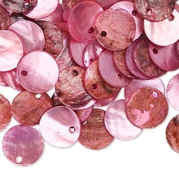Mussel Shell 10mm Round Coin Drop Charms, 100 pcs