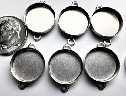 Nunn Design Silver Plated Brass Round Patera Bezel Mount Links, 13mm, 6 pcs