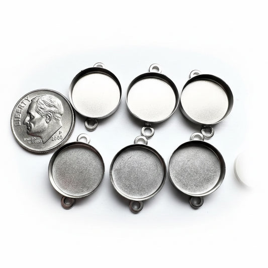 Nunn Design Silver Plated Brass Round Patera Bezel Mount Links, 13mm, 6 pcs