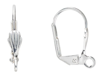 Silver-Plated Brass Shell Leverback Ear Wires with Open Loop, 18mm