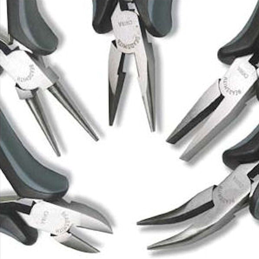 5-Piece Ergonomic Pliers Set, Bent Chain Nose, Flat Nose, Round Nose, Chain Nose & Side Cutter