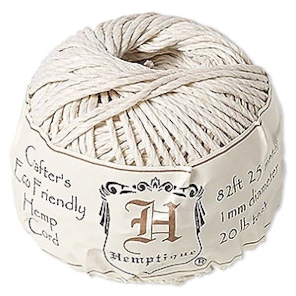 Hemptique White Polished Hemp Cord, 1mm, 82 Feet - 1 Ball