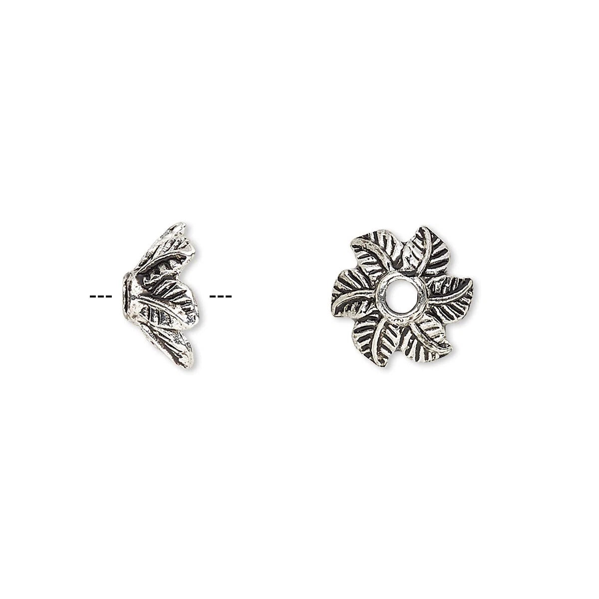 Antiqued Silver Pewter Leaf Bead Caps, 10x5mm, 20 pcs