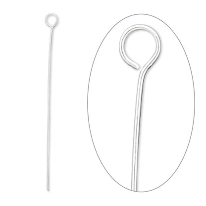 Beadsmith Silver Plated Brass Eye Pins, 2.5 inch, 21 Gauge, 144 pcs