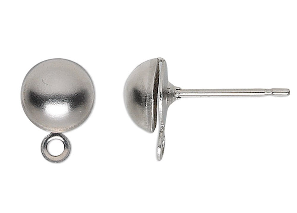 Stainless Steel Half Ball Ear Studs with Closed Loop 6mm