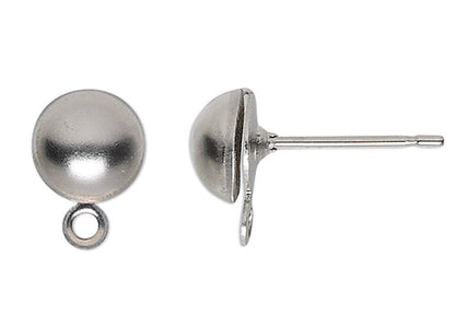 Stainless Steel Half Ball Ear Studs with Closed Loop 6mm
