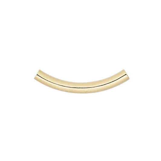 Gold Plated Brass Curved Tube Beads 26x3.2mm, 10 pcs