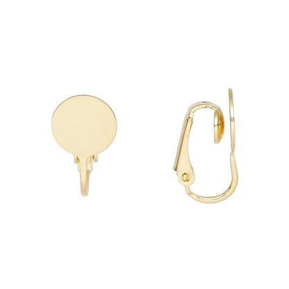 Gold Plated Steel Clip-On Earrings 19mm Hinged with 10mm Pad