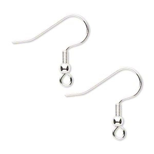 Silver earring hooks on a white background