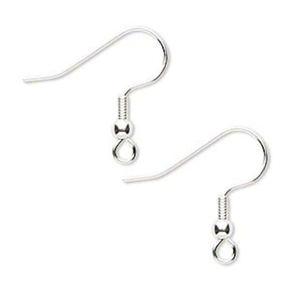 Silver earring hooks on a white background