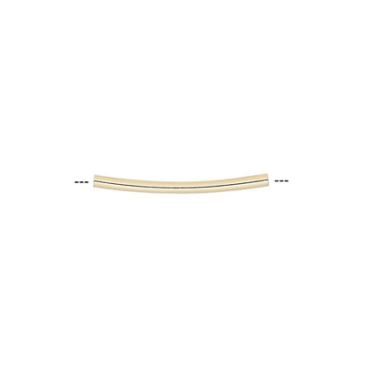 Gold Plated Brass Curved Tube Noodle Beads 21x1.5mm, 100 pcs