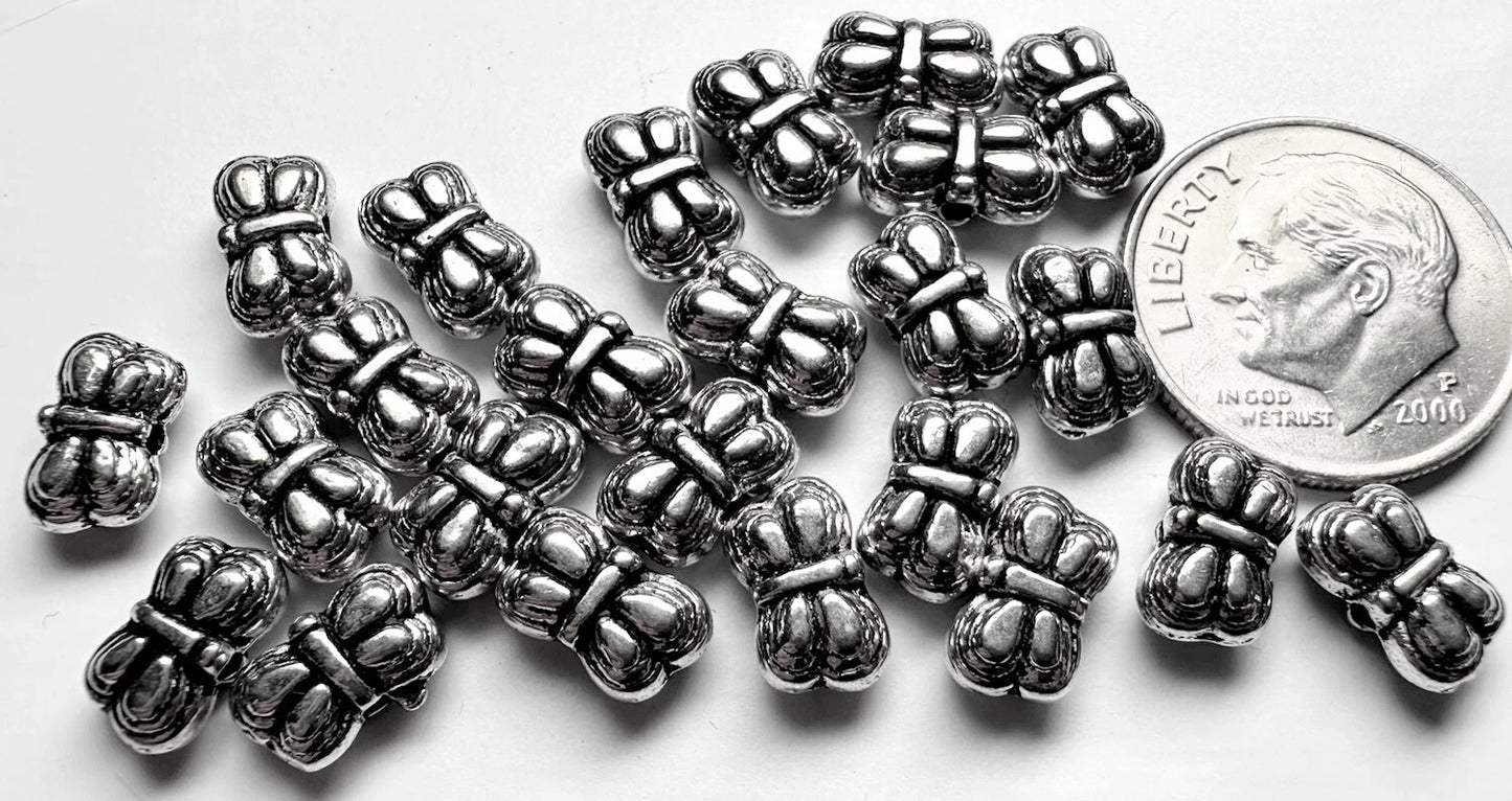 Antiqued Silver Pewter Double-Sided Butterfly Beads, 4x8mm, 24 pcs