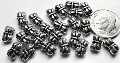Antiqued Silver Pewter Double-Sided Butterfly Beads, 4x8mm, 24 pcs