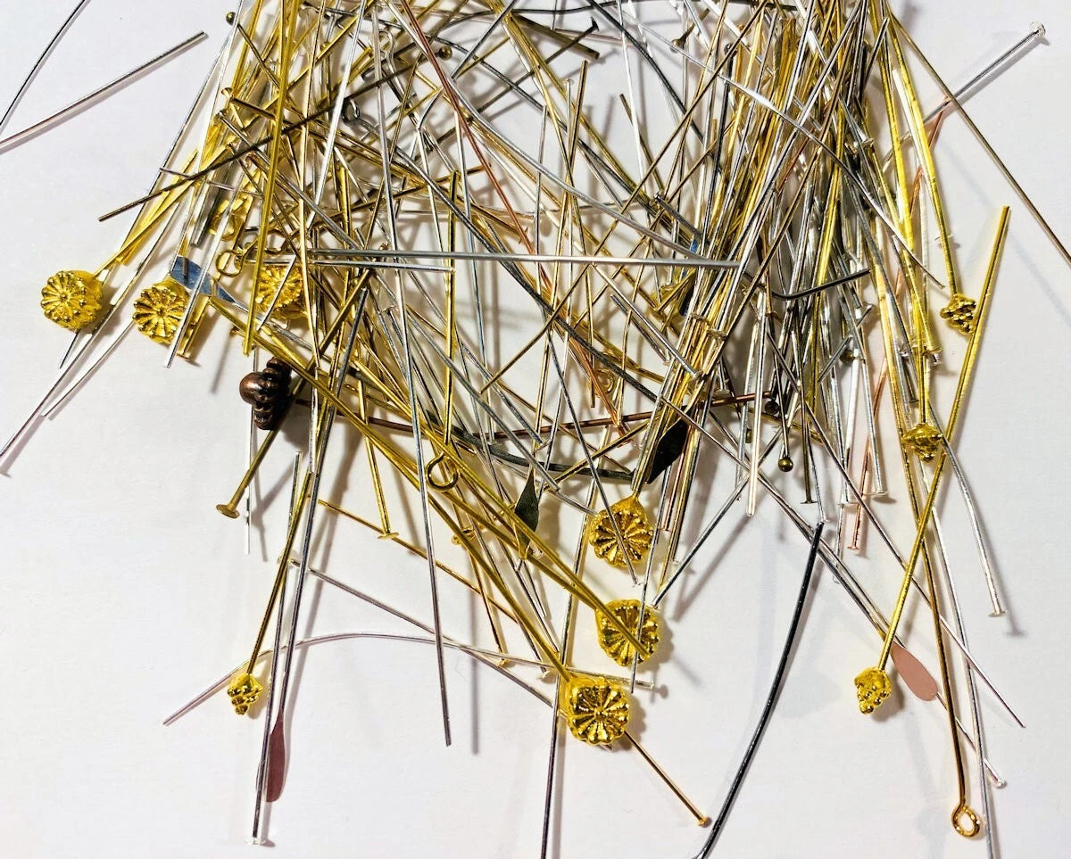 Mixed Brass Head Pin & Eye Pin Assortment, 25 Grams (approx. 50-150 pcs)