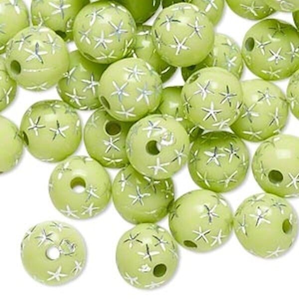 Acrylic Round Beads with Silver Stars, 8mm, 50g (approx. 160–180 pcs)