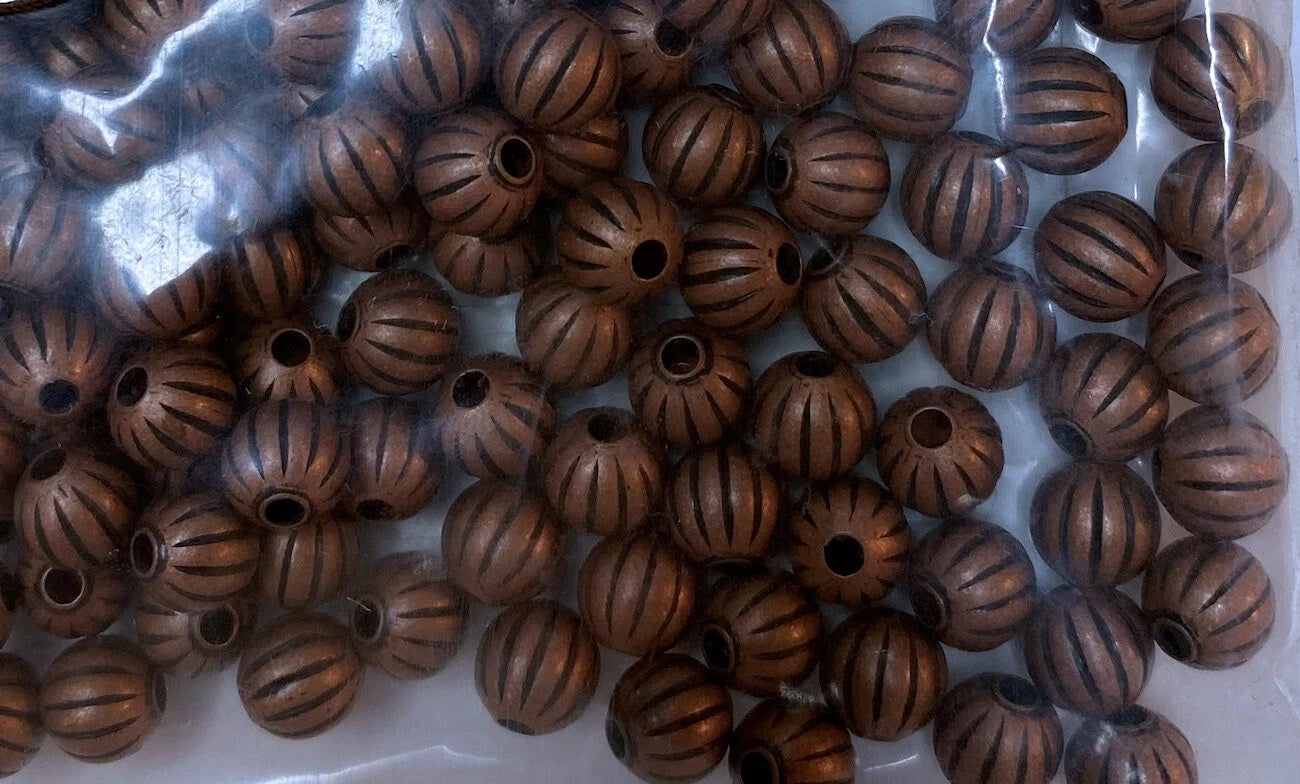 Antiqued Copper Plated Brass Corrugated Round Beads, 6mm, 144 pcs