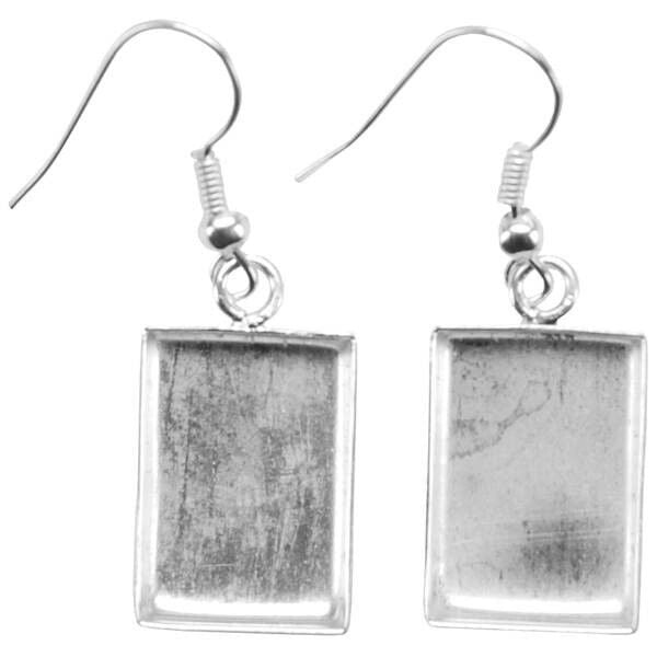 Silver Plated Brass Rectangle Earring Dangle Base Mounts, 12x17mm, 1 pair