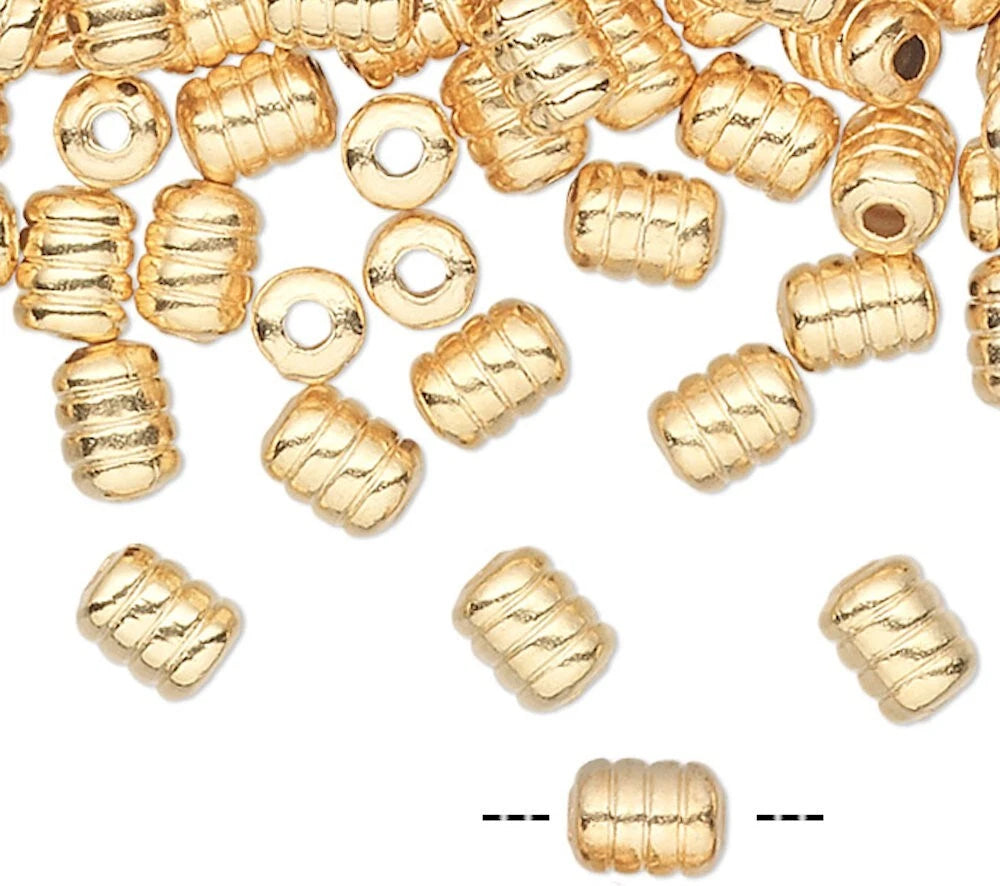 Gold Plated Brass Corrugated Ribbed Tube Beads, 4x3mm, 100 pcs