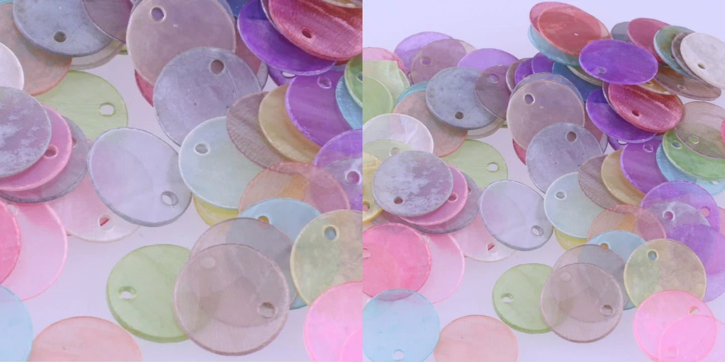 Capiz Shell Coated Round Coin Charms, Assorted Mix, 13mm (100)
