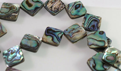 Iridescent Paua Shell Flat Diamond Beads, 14x14mm, 1 Strand (approx. 22)
