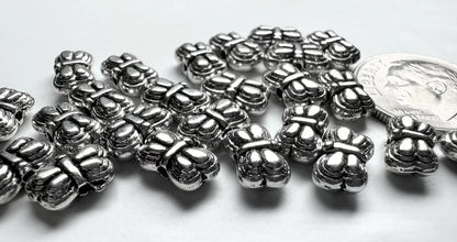 Antiqued Silver Pewter Double-Sided Butterfly Beads, 4x8mm, 24 pcs