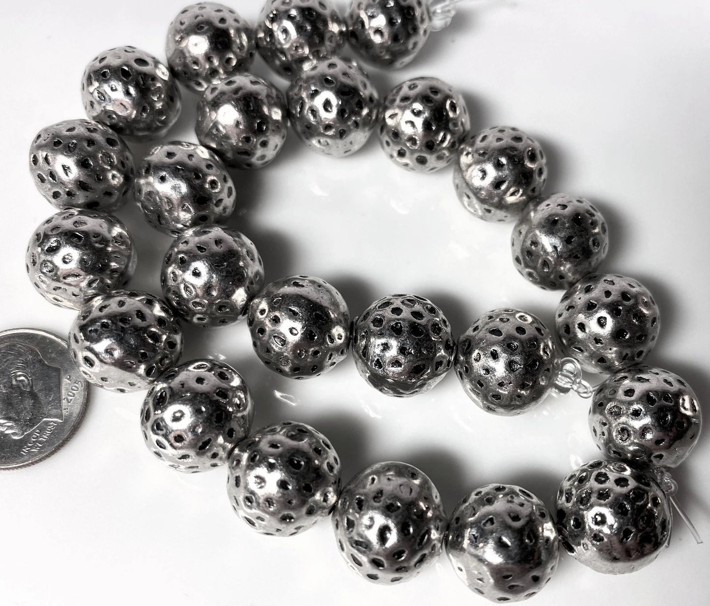 Antiqued Silver Plated Brass Hammered Round Beads, 13mm, 1 Strand (approx. 22-24)