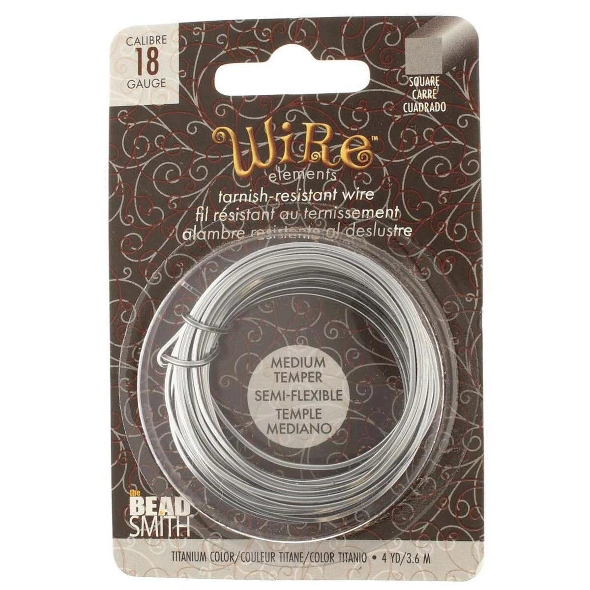 Beadsmith Tarnish Resistant Titanium Square Wire, 18 Gauge, 4 Yards