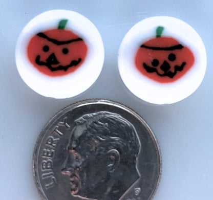 Glass Halloween Pumpkin Coin Beads, 12mm Double-Sided - Pack of 2