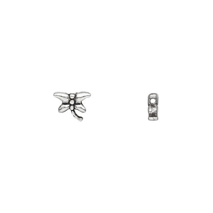 Antiqued Silver Pewter Double-Sided Dragonfly Beads, 8x6mm, 100 pcs