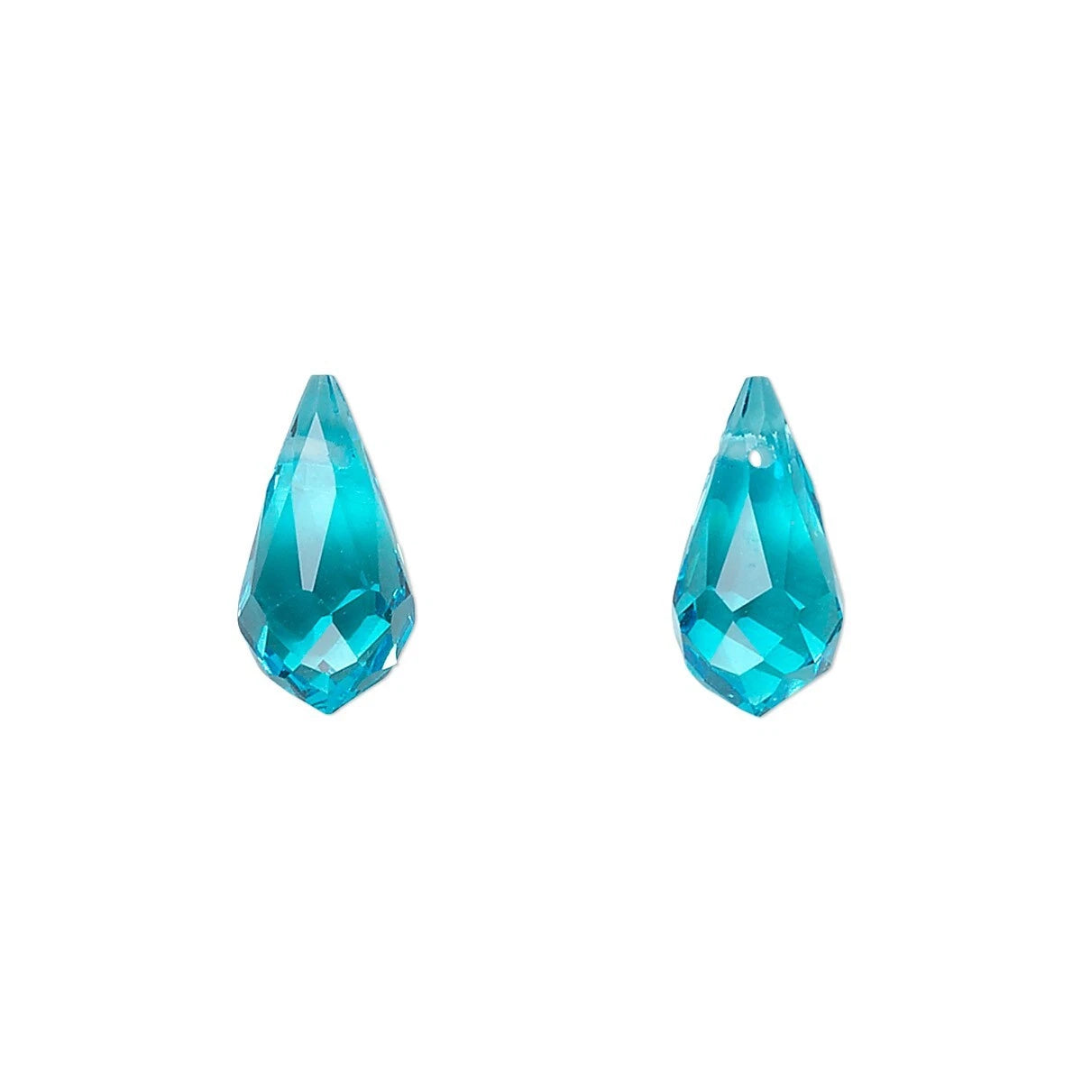 Faceted Crystal Glass Aqua Blue Top-Drilled Teardrop Beads, 13x7mm - 6 pcs