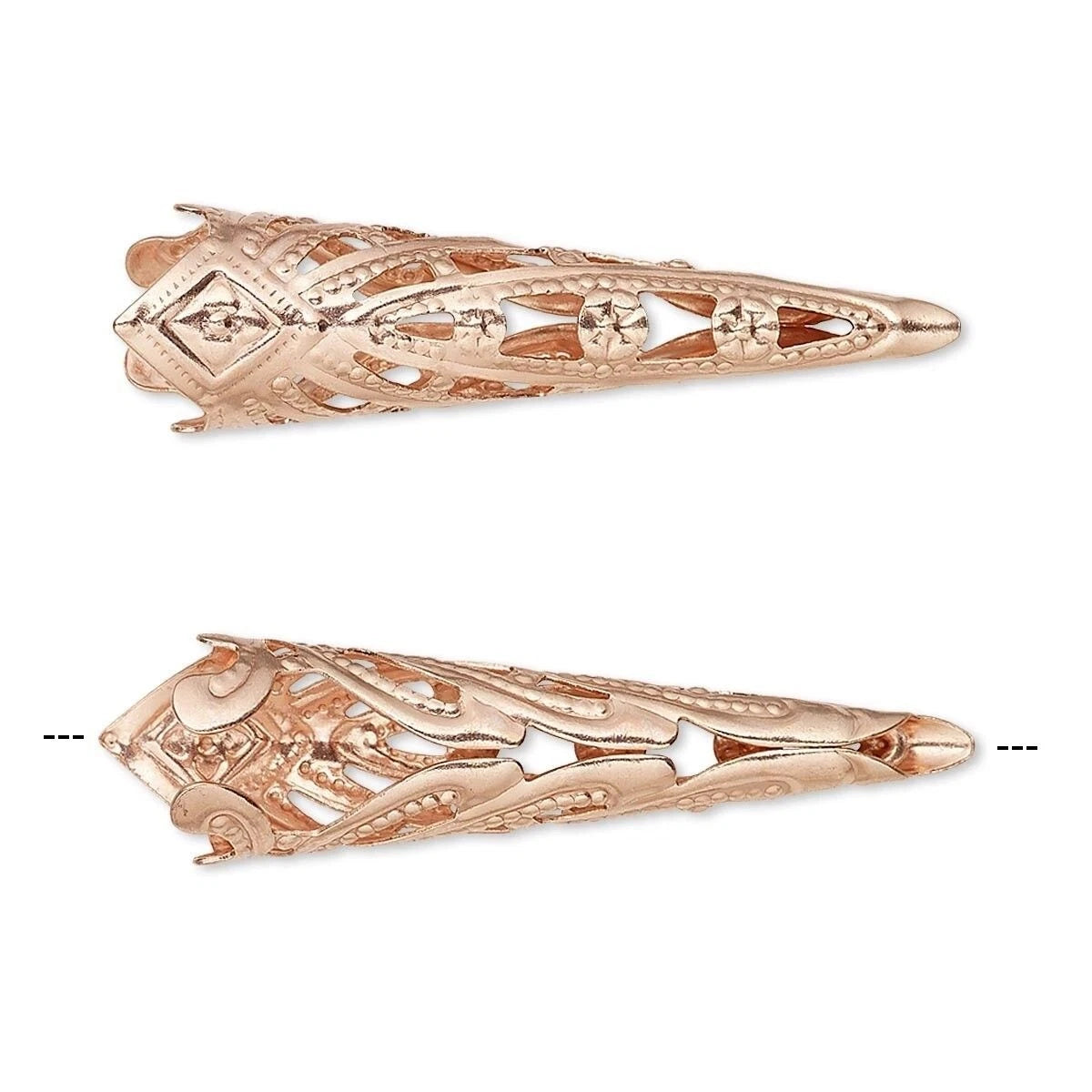 Copper Plated Brass Filigree Cone Bead Caps, 35x9mm, 6 pcs
