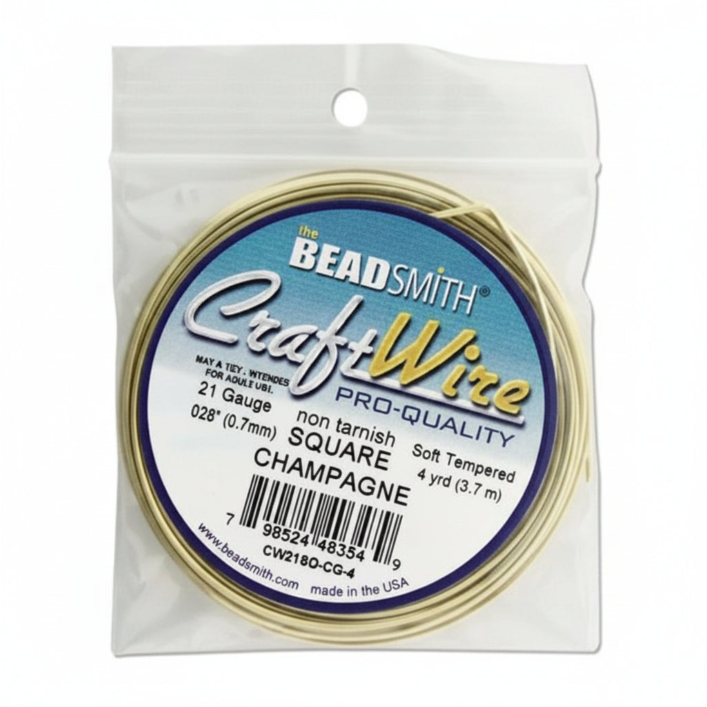 Beadsmith Non-Tarnish Champagne Gold Square Wire, 21 Gauge (0.72mm), 4 Yards
