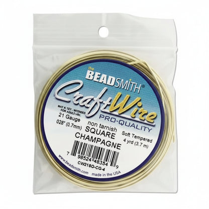 Beadsmith Non-Tarnish Champagne Gold Square Wire, 21 Gauge (0.72mm), 4 Yards