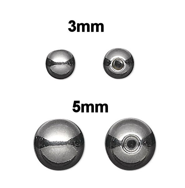 Stainless Steel Half-Drilled Memory Wire End Beads, 3mm or 5mm