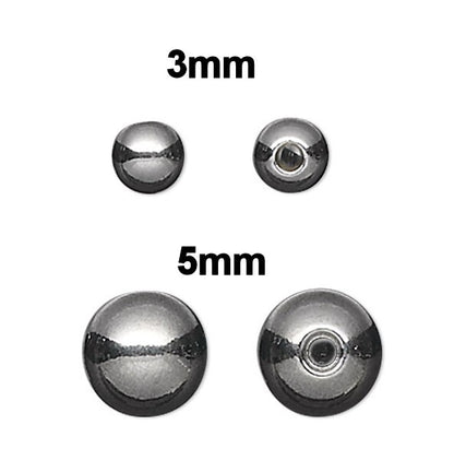 Stainless Steel Half-Drilled Memory Wire End Beads, 3mm or 5mm