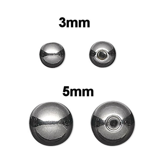 Stainless Steel Half-Drilled Memory Wire End Beads, 3mm or 5mm